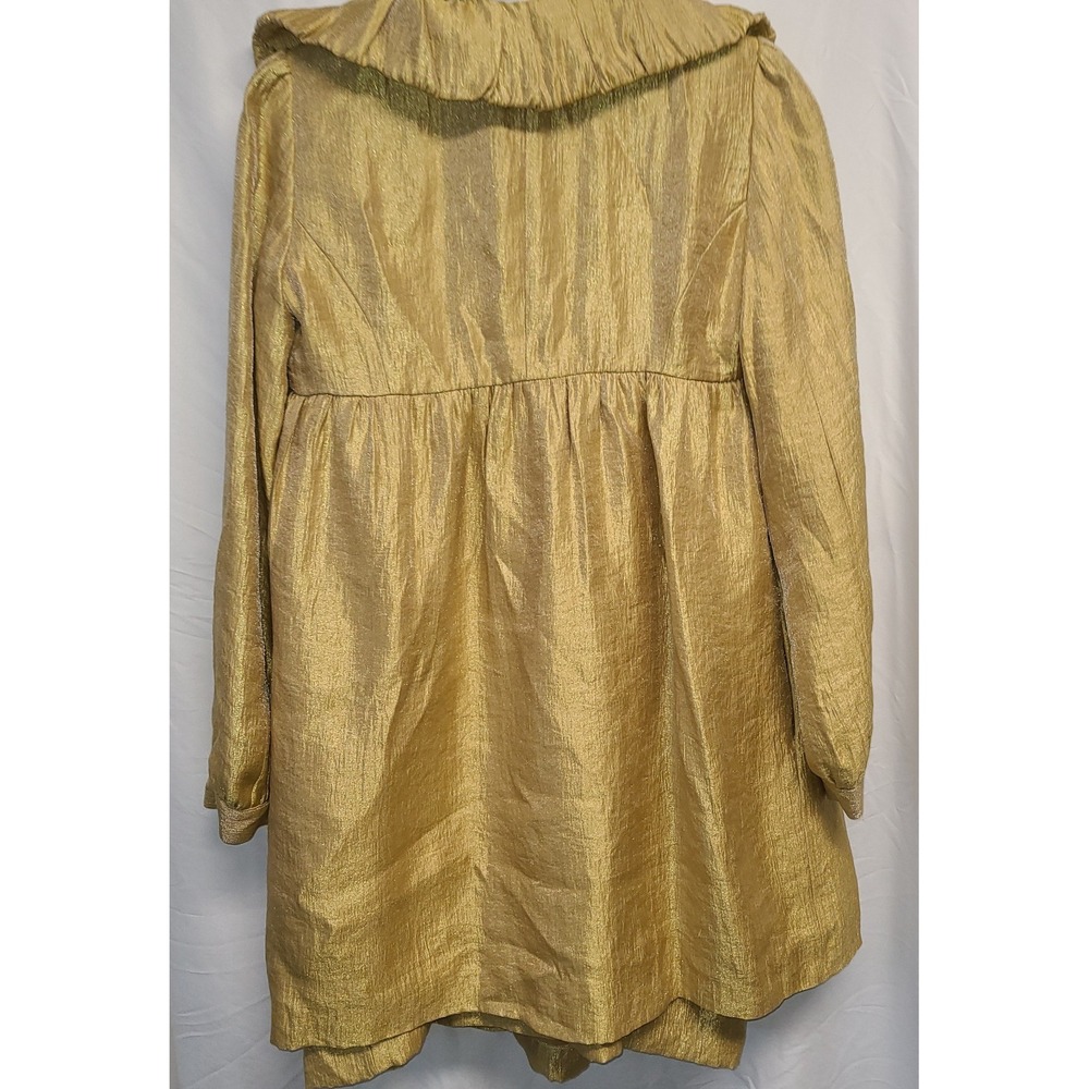 Context Dress & Overcoat 1960s Inspired Metallic Gold Size 8 Empire Waist - Picture 6 of 14